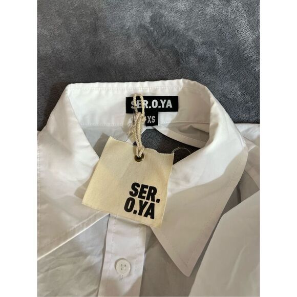 SER.O.YA Revolve Top Womens Size XS White Mel Poplin Button Down Tie Open Back - Picture 9 of 13